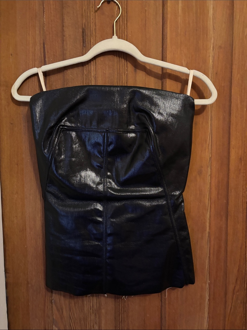 Rick Owens Black Leather Strapless Zip Top